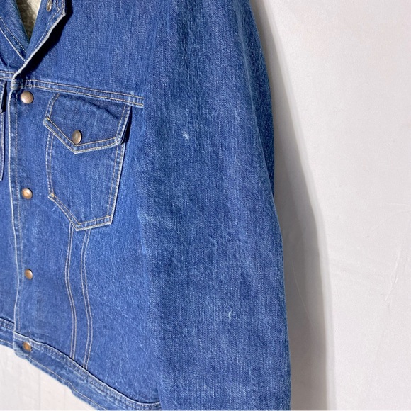 Vintage Olympic Med Wash Blue Denim Sherpa Lined Jean Jacket M - Picture 7 of 16